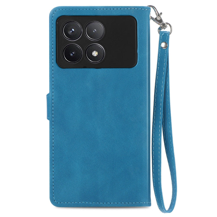 For Xiaomi Redmi K70 Embossed Flower Zipper Leather Phone Case(Blue) - K70 Cases by PMC Jewellery | Online Shopping South Africa | PMC Jewellery | Buy Now Pay Later Mobicred