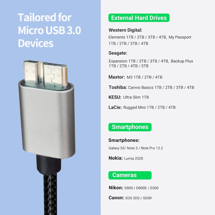 JUNSUNMAY USB 3.0 Male to Micro-B Cord Cable Compatible with Samsung Camera Hard Drive, Length:3m - USB Cable by JUNSUNMAY | Online Shopping South Africa | PMC Jewellery | Buy Now Pay Later Mobicred