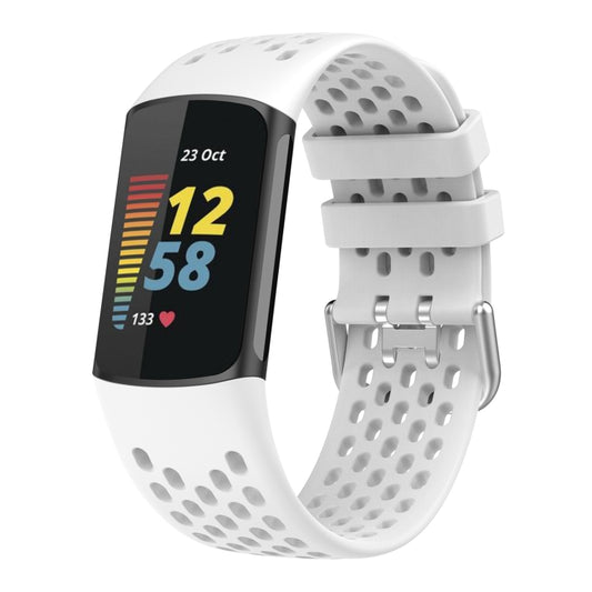 For Fitbit Charge 6 Solid Color Breathable Sports Silicone Watch Band(White) - Watch Bands by PMC Jewellery | Online Shopping South Africa | PMC Jewellery | Buy Now Pay Later Mobicred