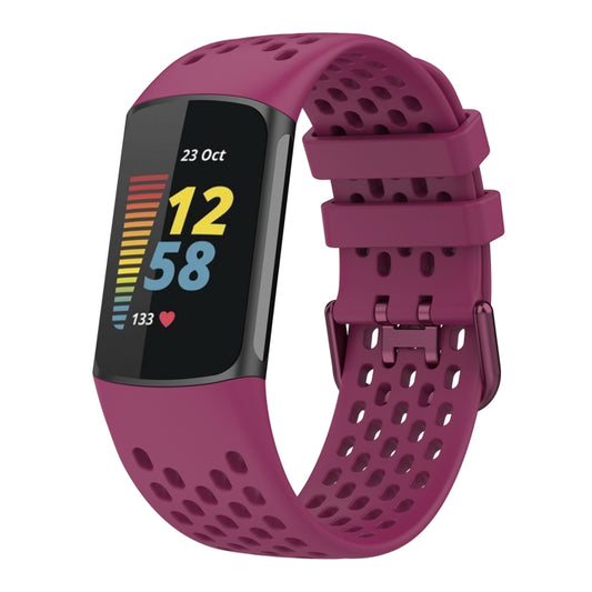 For Fitbit Charge 5 Solid Color Breathable Sports Silicone Watch Band(Wine Red) - Watch Bands by PMC Jewellery | Online Shopping South Africa | PMC Jewellery | Buy Now Pay Later Mobicred