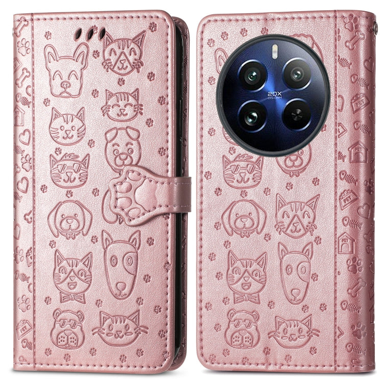 For Realme 12 Pro Cat and Dog Embossed Leather Phone Case(Rose Gold) - Realme Cases by PMC Jewellery | Online Shopping South Africa | PMC Jewellery | Buy Now Pay Later Mobicred