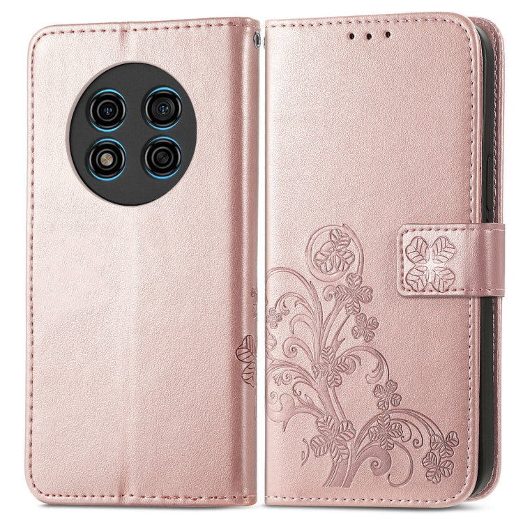 For Ulefone Note 15 Four-leaf Clasp Embossed Buckle Leather Phone Case(Rose Gold) - Ulefone Cases by PMC Jewellery | Online Shopping South Africa | PMC Jewellery | Buy Now Pay Later Mobicred