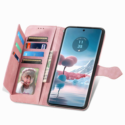 For Motorola Edge 2024 Embossed Flower Zipper Leather Phone Case(Pink) - Motorola Cases by PMC Jewellery | Online Shopping South Africa | PMC Jewellery | Buy Now Pay Later Mobicred