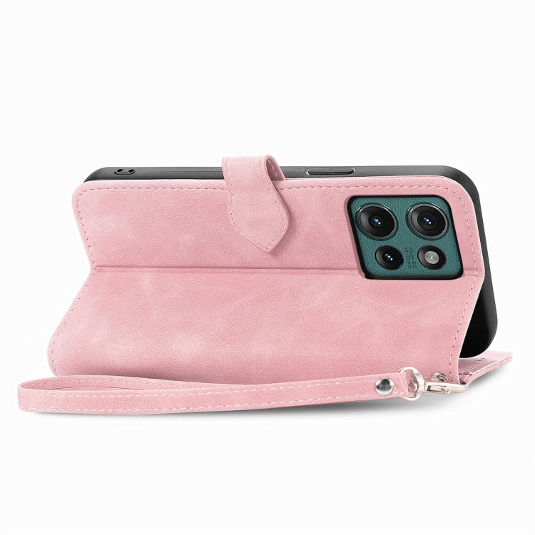 For Motorola Edge 2024 Embossed Flower Zipper Leather Phone Case(Pink) - Motorola Cases by PMC Jewellery | Online Shopping South Africa | PMC Jewellery | Buy Now Pay Later Mobicred