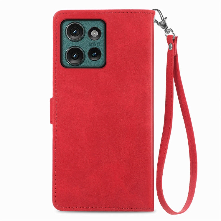 For Motorola Edge 2024 Embossed Flower Zipper Leather Phone Case(Red) - Motorola Cases by PMC Jewellery | Online Shopping South Africa | PMC Jewellery | Buy Now Pay Later Mobicred