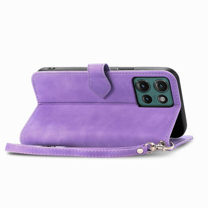 For Motorola Edge 2024 Embossed Flower Zipper Leather Phone Case(Purple) - Motorola Cases by PMC Jewellery | Online Shopping South Africa | PMC Jewellery | Buy Now Pay Later Mobicred