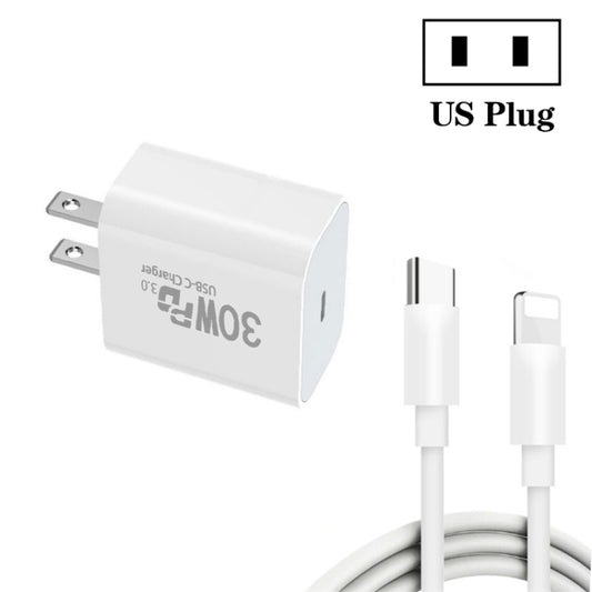 Single Port PD30W USB-C / Type-C Charger with Type-C to 8 Pin Data Cable US Plug - USB Charger by PMC Jewellery | Online Shopping South Africa | PMC Jewellery | Buy Now Pay Later Mobicred