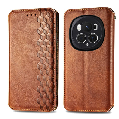 For Honor Magic6 Pro Cubic Grid Pressed Magnetic Leather Phone Case(Brown) - Honor Cases by PMC Jewellery | Online Shopping South Africa | PMC Jewellery | Buy Now Pay Later Mobicred