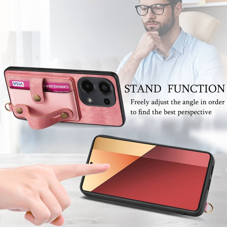 For Xiaomi Redmi Note 13 Pro 4G Retro Cross Wristband Wallet Leather Back Phone Case(Pink) - Note 13 Pro Cases by PMC Jewellery | Online Shopping South Africa | PMC Jewellery | Buy Now Pay Later Mobicred