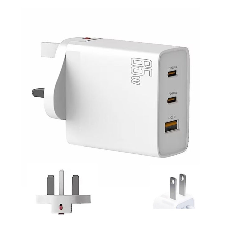 GAN 65W PD45W Dual Type-C+QC3.0 USB Multi Compatible Laptop Adapter UK + US Plug White - Power Supply by PMC Jewellery | Online Shopping South Africa | PMC Jewellery | Buy Now Pay Later Mobicred