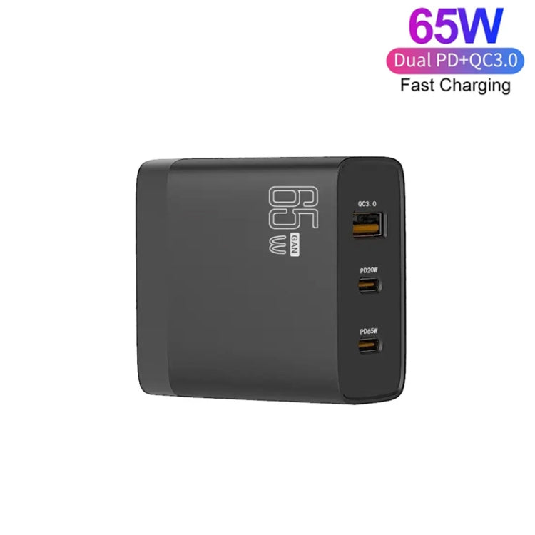 GAN 65W PD45W Dual Type-C+QC3.0 USB Multi Compatible Laptop Adapter UK + US Plug Black - Power Supply by PMC Jewellery | Online Shopping South Africa | PMC Jewellery | Buy Now Pay Later Mobicred