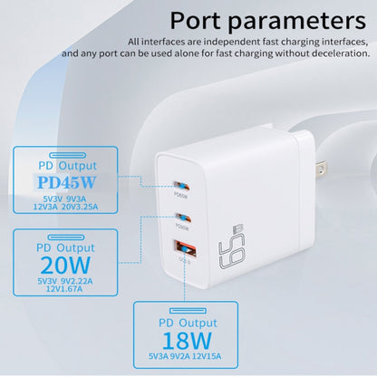 GAN 65W PD45W Dual Type-C+QC3.0 USB Multi Compatible Laptop Adapter UK + US Plug White - Power Supply by PMC Jewellery | Online Shopping South Africa | PMC Jewellery | Buy Now Pay Later Mobicred