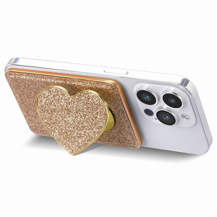 Electroplating Glitter Magsafe Airbag Heart Stand Phone Card Bag(Gold) - Others Accessories by PMC Jewellery | Online Shopping South Africa | PMC Jewellery