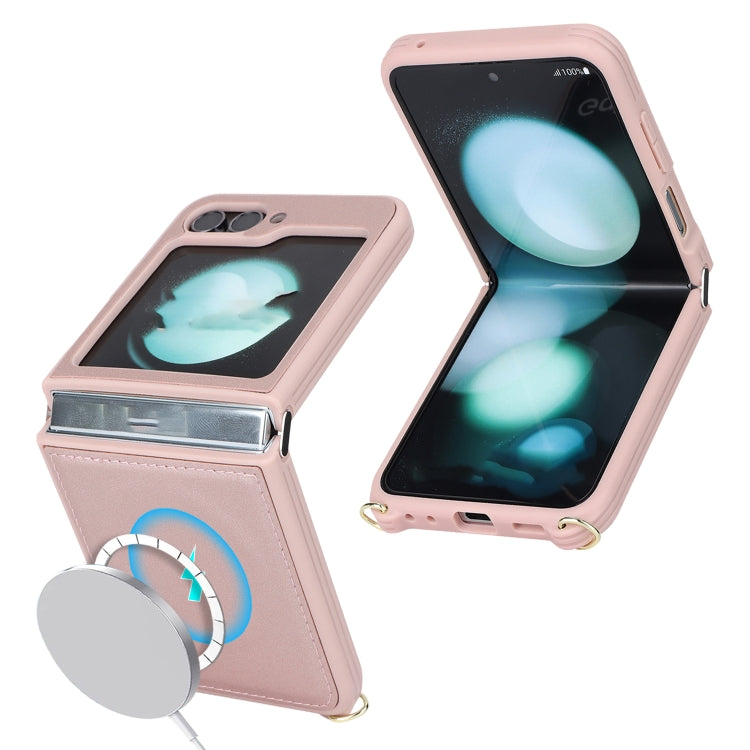 For Samsung Galaxy Z Flip5 5G Crossbody R20 Texture Leather Magsafe Phone Case(Pink) - Galaxy Z Flip5 Cases by PMC Jewellery | Online Shopping South Africa | PMC Jewellery