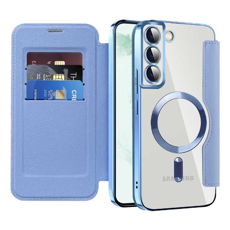 For Samsung Galaxy S22 5G MagSafe Magnetic RFID Anti-theft Leather Phone Case(Blue) - Galaxy S22+ 5G Cases by PMC Jewellery | Online Shopping South Africa | PMC Jewellery