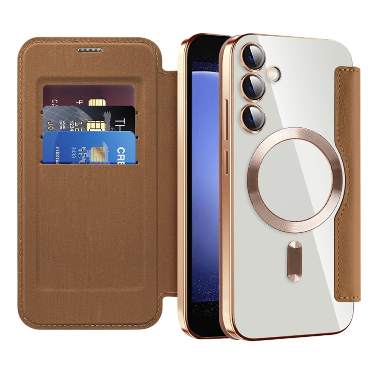 For Samsung Galaxy S23 FE 5G MagSafe Magnetic RFID Anti-theft Leather Phone Case(Brown) - Galaxy S23 FE 5G Cases by PMC Jewellery | Online Shopping South Africa | PMC Jewellery