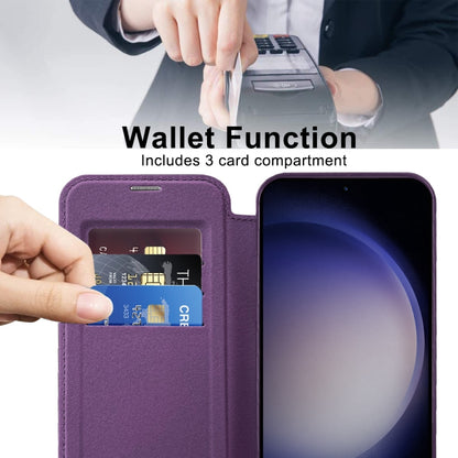 For Samsung Galaxy S25 5G Shield MagSafe RFID Anti-theft Leather Phone Case(Purple) - Galaxy S25 5G Cases by PMC Jewellery | Online Shopping South Africa | PMC Jewellery | Buy Now Pay Later Mobicred