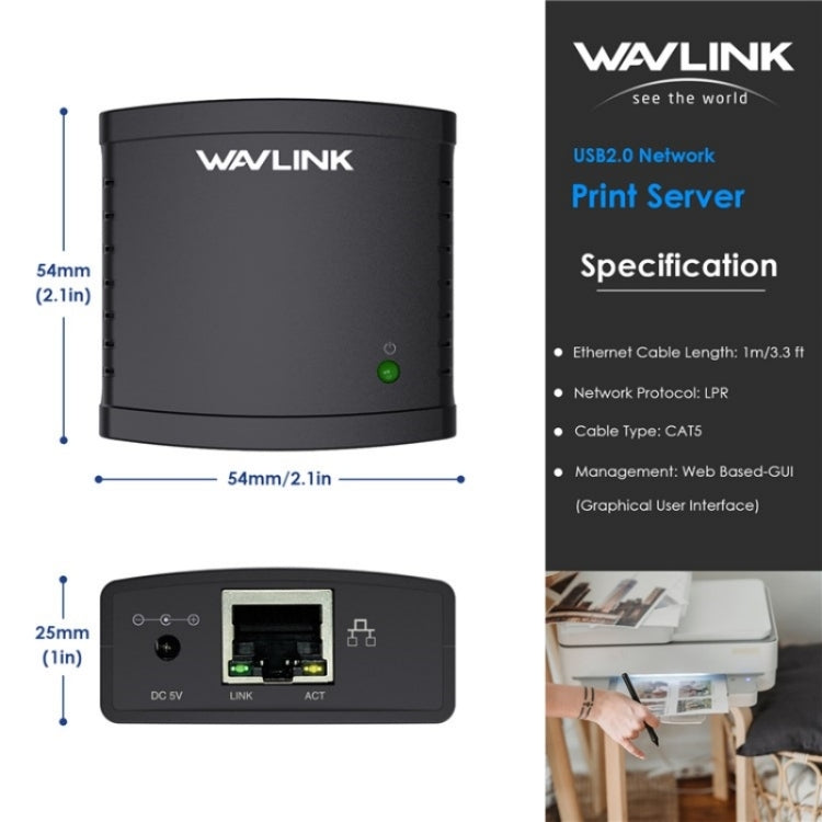 WAVLINK NU72P11 100Mbps Network Print Server USB 2.0 Network Printer Power Adapter(EU Plug) - Printer Accessories by WAVLINK | Online Shopping South Africa | PMC Jewellery