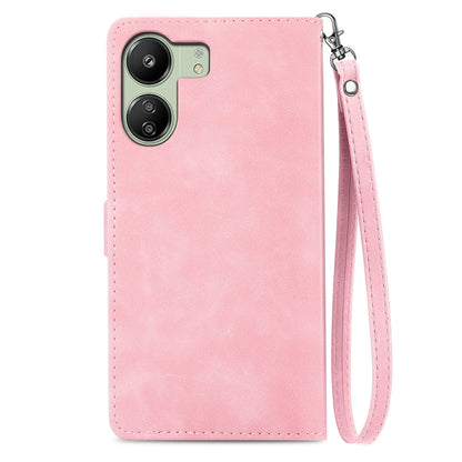 For Xiaomi Redmi 13C Embossed Flower Zipper Leather Phone Case(Pink) - 13C Cases by PMC Jewellery | Online Shopping South Africa | PMC Jewellery