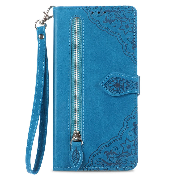 For Xiaomi 14 Embossed Flower Zipper Leather Phone Case(Blue) - 14 Cases by PMC Jewellery | Online Shopping South Africa | PMC Jewellery | Buy Now Pay Later Mobicred