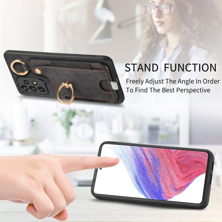 For Samsung Galaxy A25 Retro Skin-feel Ring Card Bag Phone Case with Hang Loop(Black) - Galaxy Phone Cases by PMC Jewellery | Online Shopping South Africa | PMC Jewellery