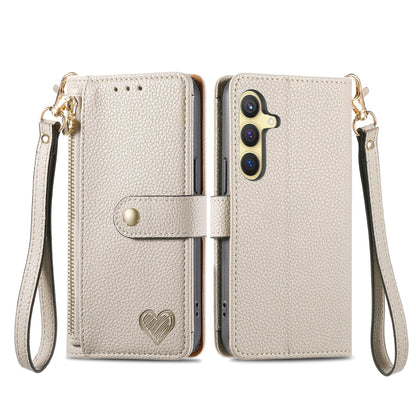 For Samsung Galaxy S24 5G Love Zipper Lanyard Leather Phone Case(Gray) - Galaxy S24 5G Cases by PMC Jewellery | Online Shopping South Africa | PMC Jewellery | Buy Now Pay Later Mobicred