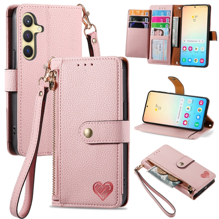 For Samsung Galaxy S24 5G Love Zipper Lanyard Leather Phone Case(Pink) - Galaxy S24 5G Cases by PMC Jewellery | Online Shopping South Africa | PMC Jewellery | Buy Now Pay Later Mobicred