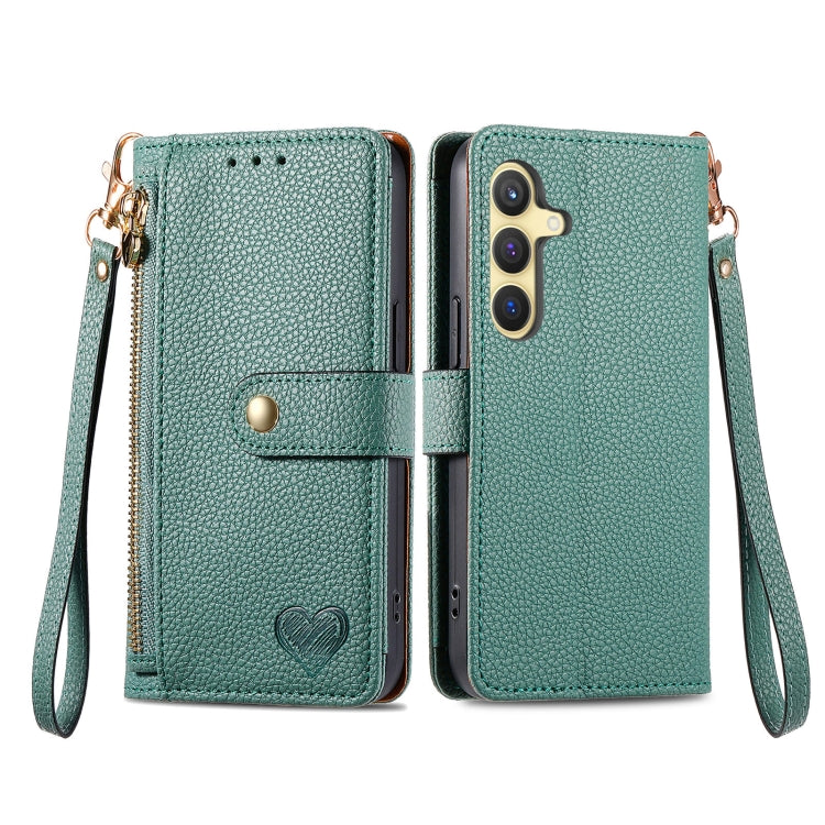 For Samsung Galaxy S24+ 5G Love Zipper Lanyard Leather Phone Case(Green) - Galaxy S24+ 5G Cases by PMC Jewellery | Online Shopping South Africa | PMC Jewellery | Buy Now Pay Later Mobicred