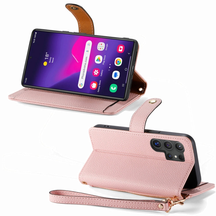 For Samsung Galaxy S24 Ultra 5G Love Zipper Lanyard Leather Phone Case(Pink) - Galaxy S24 Ultra 5G Cases by PMC Jewellery | Online Shopping South Africa | PMC Jewellery | Buy Now Pay Later Mobicred