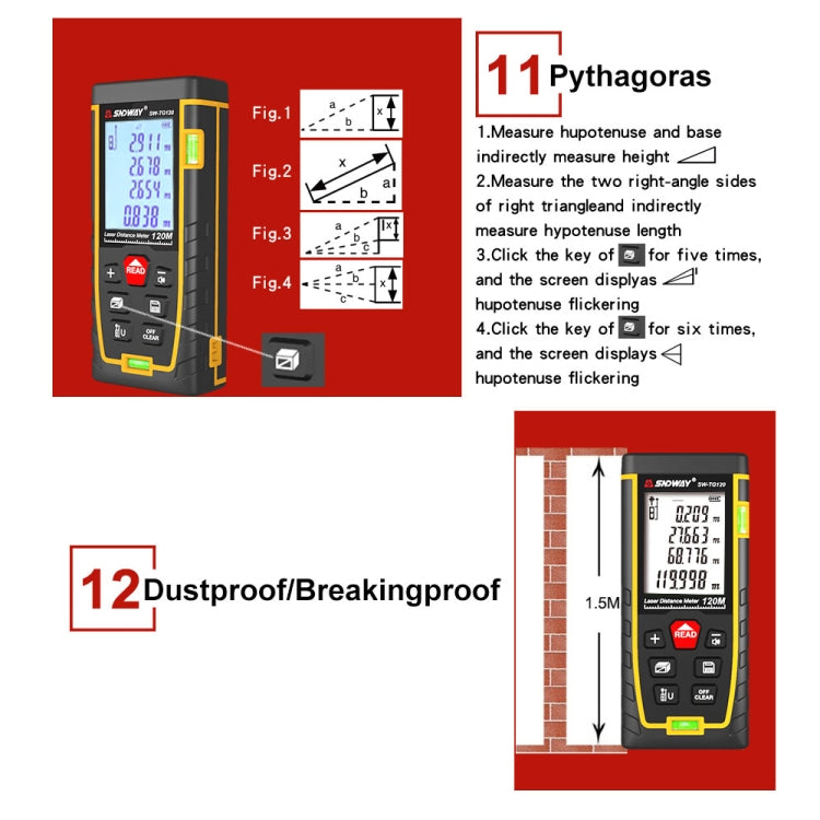 SNDWAY Double Horizontal bubble Rangefinder Laser Distance Meter Range Hand Tool Device SW- TG100 - Laser Rangefinder by SNDWAY | Online Shopping South Africa | PMC Jewellery | Buy Now Pay Later Mobicred