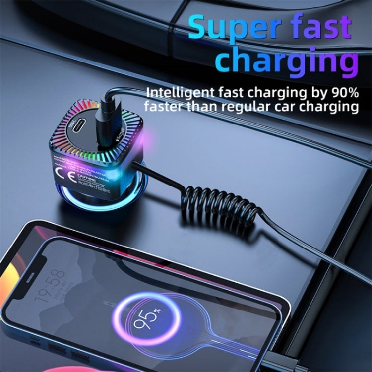 With Spring Type-C Cable USB + Type-C PD 30W Phone Fast Charging Adapter Car Charger - Car Charger by PMC Jewellery | Online Shopping South Africa | PMC Jewellery | Buy Now Pay Later Mobicred