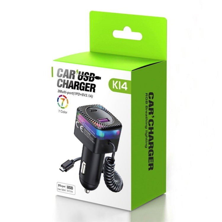 With Spring Type-C Cable USB + Type-C PD 30W Phone Fast Charging Adapter Car Charger - Car Charger by PMC Jewellery | Online Shopping South Africa | PMC Jewellery | Buy Now Pay Later Mobicred