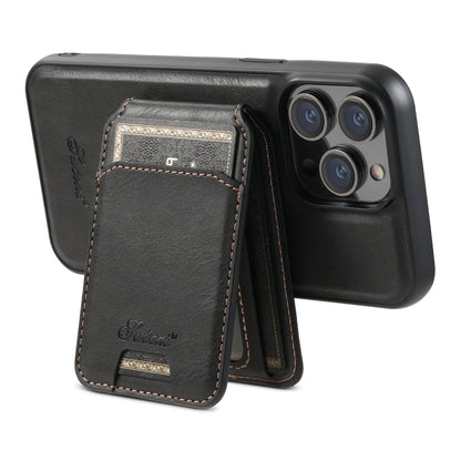 For iPhone 15 Pro Max Suteni H15 MagSafe Oil Eax Leather Detachable Wallet Back Phone Case(Black) - iPhone 15 Pro Max Cases by Suteni | Online Shopping South Africa | PMC Jewellery