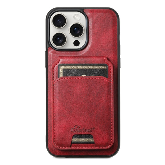 For iPhone 15 Pro Suteni H15 MagSafe Oil Eax Leather Detachable Wallet Back Phone Case(Red) - iPhone 15 Pro Cases by Suteni | Online Shopping South Africa | PMC Jewellery