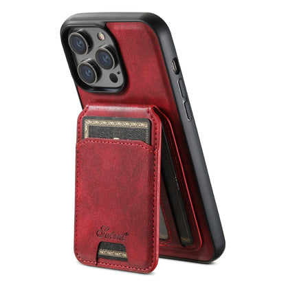 For iPhone 15 Pro Suteni H15 MagSafe Oil Eax Leather Detachable Wallet Back Phone Case(Red) - iPhone 15 Pro Cases by Suteni | Online Shopping South Africa | PMC Jewellery