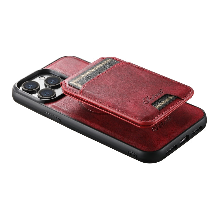 For iPhone 15 Pro Suteni H15 MagSafe Oil Eax Leather Detachable Wallet Back Phone Case(Red) - iPhone 15 Pro Cases by Suteni | Online Shopping South Africa | PMC Jewellery