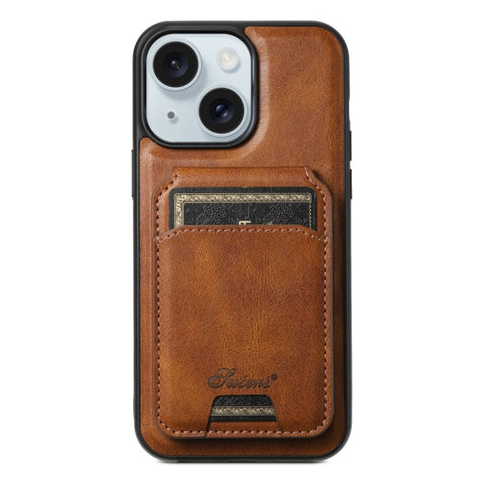 For iPhone 15 Plus Suteni H15 MagSafe Oil Eax Leather Detachable Wallet Back Phone Case(Brown) - iPhone 15 Plus Cases by Suteni | Online Shopping South Africa | PMC Jewellery