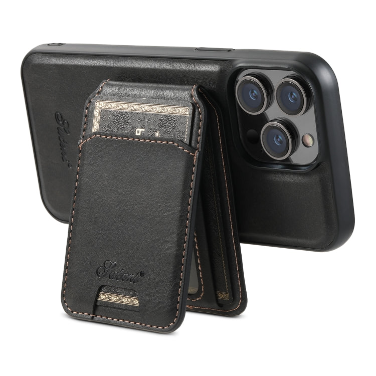 For iPhone 15 Suteni H15 MagSafe Oil Eax Leather Detachable Wallet Back Phone Case(Black) - iPhone 15 Cases by Suteni | Online Shopping South Africa | PMC Jewellery | Buy Now Pay Later Mobicred