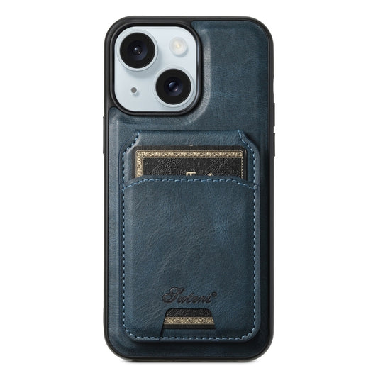 For iPhone 15 Suteni H15 MagSafe Oil Eax Leather Detachable Wallet Back Phone Case(Blue) - iPhone 15 Cases by Suteni | Online Shopping South Africa | PMC Jewellery