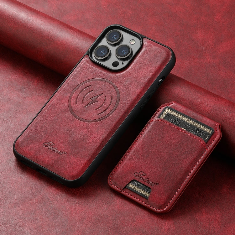 For iPhone 14 Plus Suteni H15 MagSafe Oil Eax Leather Detachable Wallet Back Phone Case(Red) - iPhone 14 Plus Cases by Suteni | Online Shopping South Africa | PMC Jewellery