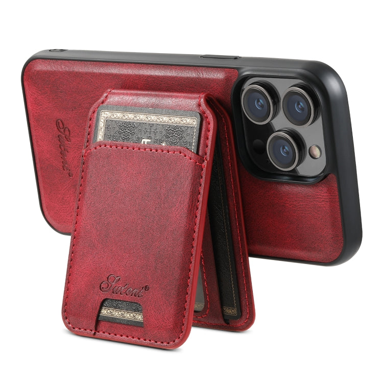 For iPhone 14 Plus Suteni H15 MagSafe Oil Eax Leather Detachable Wallet Back Phone Case(Red) - iPhone 14 Plus Cases by Suteni | Online Shopping South Africa | PMC Jewellery