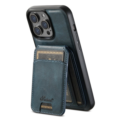For iPhone 14 Plus Suteni H15 MagSafe Oil Eax Leather Detachable Wallet Back Phone Case(Blue) - iPhone 14 Plus Cases by Suteni | Online Shopping South Africa | PMC Jewellery