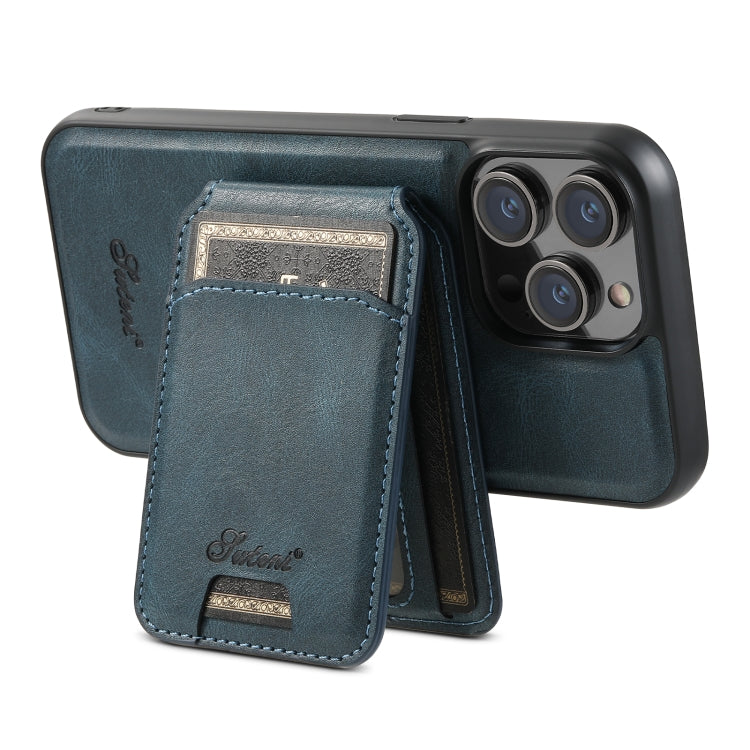 For iPhone 14 Plus Suteni H15 MagSafe Oil Eax Leather Detachable Wallet Back Phone Case(Blue) - iPhone 14 Plus Cases by Suteni | Online Shopping South Africa | PMC Jewellery