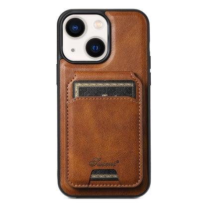 For iPhone 14 Suteni H15 MagSafe Oil Eax Leather Detachable Wallet Back Phone Case(Brown) - iPhone 14 Cases by Suteni | Online Shopping South Africa | PMC Jewellery