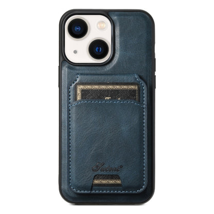 For iPhone 14 Suteni H15 MagSafe Oil Eax Leather Detachable Wallet Back Phone Case(Blue) - iPhone 14 Cases by Suteni | Online Shopping South Africa | PMC Jewellery