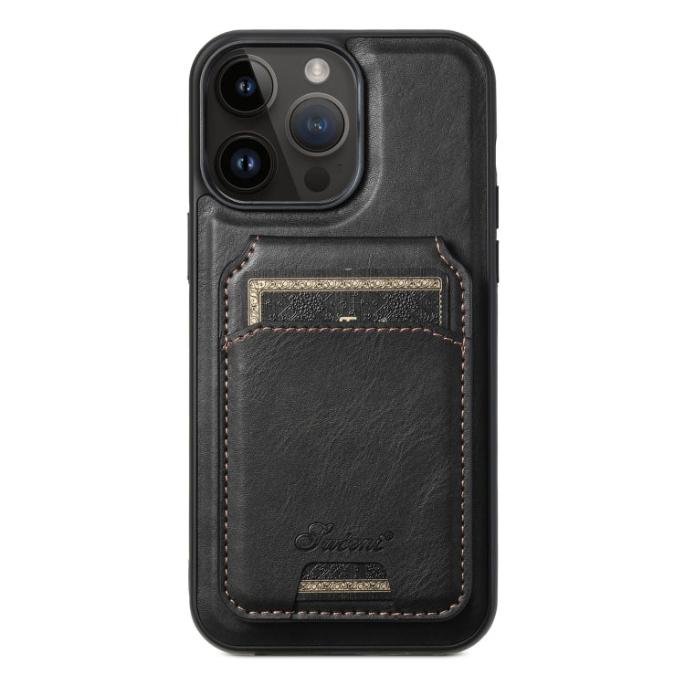 For iPhone 14 Pro Suteni H15 MagSafe Oil Eax Leather Detachable Wallet Back Phone Case(Black) - iPhone 14 Pro Cases by Suteni | Online Shopping South Africa | PMC Jewellery