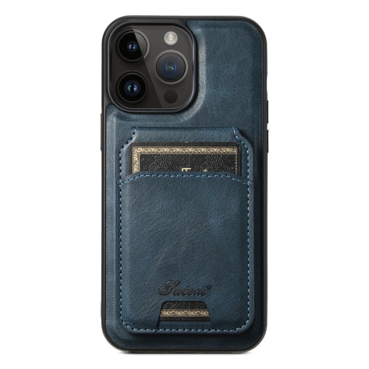 For iPhone 14 Pro Max Suteni H15 MagSafe Oil Eax Leather Detachable Wallet Back Phone Case(Blue) - iPhone 14 Pro Max Cases by Suteni | Online Shopping South Africa | PMC Jewellery | Buy Now Pay Later Mobicred