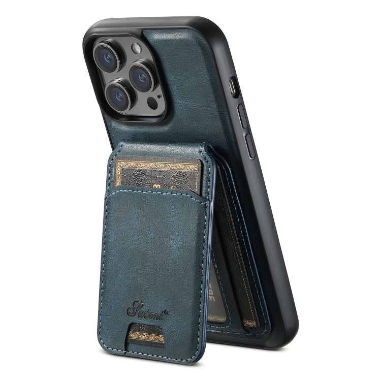 For iPhone 14 Pro Max Suteni H15 MagSafe Oil Eax Leather Detachable Wallet Back Phone Case(Blue) - iPhone 14 Pro Max Cases by Suteni | Online Shopping South Africa | PMC Jewellery | Buy Now Pay Later Mobicred