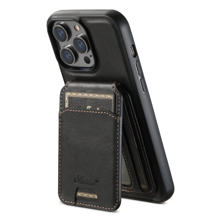 For iPhone 13 Pro Suteni H15 MagSafe Oil Eax Leather Detachable Wallet Back Phone Case(Black) - iPhone 13 Pro Cases by Suteni | Online Shopping South Africa | PMC Jewellery | Buy Now Pay Later Mobicred