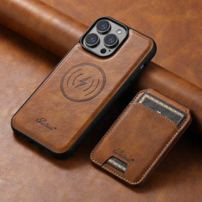 For iPhone 12 Pro Max Suteni H15 MagSafe Oil Eax Leather Detachable Wallet Back Phone Case(Brown) - iPhone 12 Pro Max Cases by Suteni | Online Shopping South Africa | PMC Jewellery